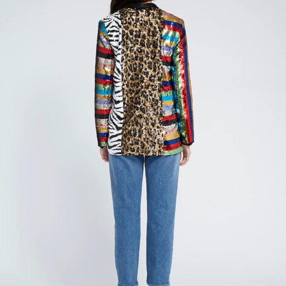 $995 Small ALICE + OLIVIA - Kylie Sequin Shawl Collar Jacket Black/Multi - Picture 3 of 5